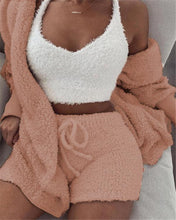 Load image into Gallery viewer, 3pcs Womens Clothing Long Sleeve Crop Tank Top And Drawstring Shorts Pajama Set