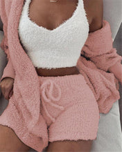 Load image into Gallery viewer, 3pcs Womens Clothing Long Sleeve Crop Tank Top And Drawstring Shorts Pajama Set