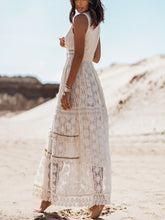 Load image into Gallery viewer, Boho Dress Women Summer Sleeveless Dress Female Solid Lace V Neck Sundress Ladies Hollow Out Beach Dress Vestidos De Mujer
