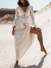 Load image into Gallery viewer, Boho Dress Women Summer Sleeveless Dress Female Solid Lace V Neck Sundress Ladies Hollow Out Beach Dress Vestidos De Mujer