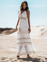 Load image into Gallery viewer, Boho Dress Women Summer Sleeveless Dress Female Solid Lace V Neck Sundress Ladies Hollow Out Beach Dress Vestidos De Mujer