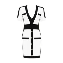 Load image into Gallery viewer, Free Shipping Wholesale Women Summer Sexy V Neck Patchwork Buttons Bandage Dress 2024 Ladies Knitted Elastic Evening Party Dress