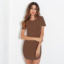 Load image into Gallery viewer, Summer Women Short Sleeve Dresses Ladies Solid Color O-Neck Bodycon Stretch Slim Mini Dress Vestidos QT035