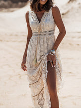 Load image into Gallery viewer, Boho Dress Women Summer Sleeveless Dress Female Solid Lace V Neck Sundress Ladies Hollow Out Beach Dress Vestidos De Mujer
