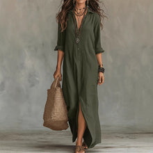 Load image into Gallery viewer, Long-sleeve Maxi Dress Casual Solid Color Lapel Collar Side Slit Beach Dresses Women's Clothing