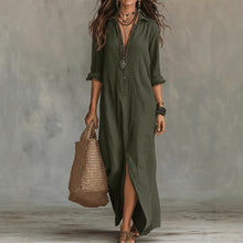Load image into Gallery viewer, Long-sleeve Maxi Dress Casual Solid Color Lapel Collar Side Slit Beach Dresses Women's Clothing