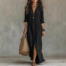 Load image into Gallery viewer, Long-sleeve Maxi Dress Casual Solid Color Lapel Collar Side Slit Beach Dresses Women's Clothing