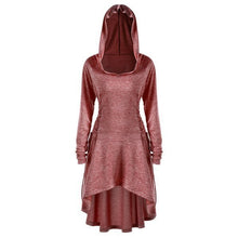 Load image into Gallery viewer, Runway High Low Hooded Ribbed Dress Fashion Fall Spring Long Sleeve Solid Drawstring Dress Women One Piece Dress Plus Size