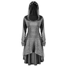 Load image into Gallery viewer, Runway High Low Hooded Ribbed Dress Fashion Fall Spring Long Sleeve Solid Drawstring Dress Women One Piece Dress Plus Size