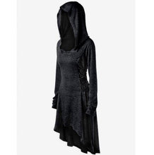 Load image into Gallery viewer, Runway High Low Hooded Ribbed Dress Fashion Fall Spring Long Sleeve Solid Drawstring Dress Women One Piece Dress Plus Size