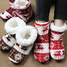 Load image into Gallery viewer, Home Slippers Women Winter Floor Shoes Christmas Elk Indoor Socks Shoes Warm Fur Slides Ladies Plush Slippers Pantoffels Dames
