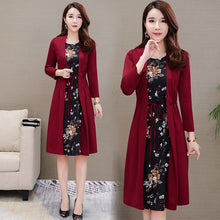Load image into Gallery viewer, Women casual knee-length dress plus size Long sleeve flower print spring autumn dress office lady Women loose elegant dress 0235