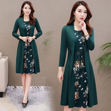 Load image into Gallery viewer, Women casual knee-length dress plus size Long sleeve flower print spring autumn dress office lady Women loose elegant dress 0235