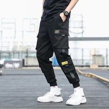 Load image into Gallery viewer, Men's Side Pockets Cargo Harem Pants 2020 Ribbons Black Hip Hop