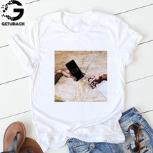 Load image into Gallery viewer, Women Print Letter Short Sleeve Cotton Tops Summer clothing