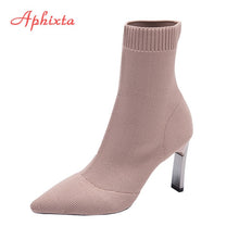 Load image into Gallery viewer, Aphixta Metal Blade Women Stretch Fabric Elastic Stilettos