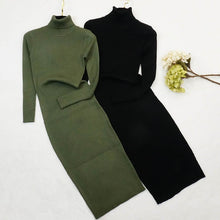 Load image into Gallery viewer, Women Knitted Dress Turtleneck Sweater Slim Bodycon Long Sleeve