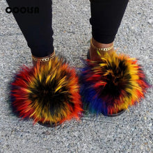 Load image into Gallery viewer, Summer Fluffy Raccoon Fur Slippers for Women