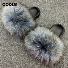 Load image into Gallery viewer, Summer Fluffy Raccoon Fur Slippers for Women
