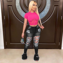 Load image into Gallery viewer, Tsuretobe Ripped Jeans For Women High Waist Flare With Holes Patchwork