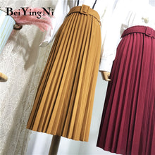 Load image into Gallery viewer, Beiyingni High Waist Women Vintage Pleated Midi Skirts