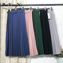 Load image into Gallery viewer, Beiyingni High Waist Women Vintage Pleated Midi Skirts