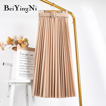 Load image into Gallery viewer, Beiyingni High Waist Women Vintage Pleated Midi Skirts