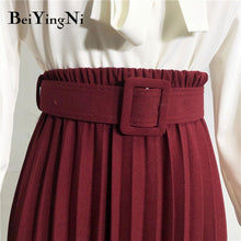 Load image into Gallery viewer, Beiyingni High Waist Women Vintage Pleated Midi Skirts