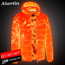 Load image into Gallery viewer, NEW Men Heated Jackets USB Electric Long Sleeves Heating Hooded Thermal Clothing