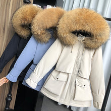 Load image into Gallery viewer, Natural Fur Hooded 90% White Duck Down Coat