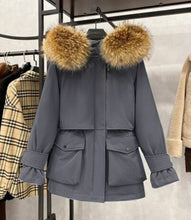 Load image into Gallery viewer, Natural Fur Hooded 90% White Duck Down Coat