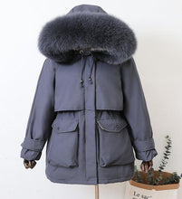Load image into Gallery viewer, Natural Fur Hooded 90% White Duck Down Coat