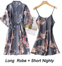 Load image into Gallery viewer, Women Rayon 2PCS Robe Set Lace Sexy Kimono Night Dress