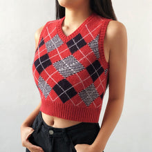 Load image into Gallery viewer, HEYounGIRL V Neck Argyle Vest Women Sweater