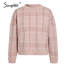 Load image into Gallery viewer, Simplee Women geometric khaki knitted sweater Houndstooth pullover