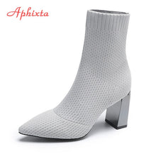 Load image into Gallery viewer, Aphixta Metal Blade Women Stretch Fabric Elastic Stilettos