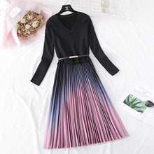 Load image into Gallery viewer, Elegant Knitted Patchwork Gradient Pink Pleated Dress