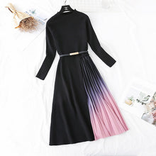 Load image into Gallery viewer, Elegant Knitted Patchwork Gradient Pink Pleated Dress