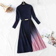 Load image into Gallery viewer, Elegant Knitted Patchwork Gradient Pink Pleated Dress