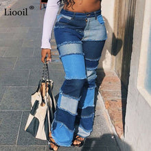 Load image into Gallery viewer, Liooil Color Block High Waist Flare Jeans With Pockets Streetwear Bell Bottoms