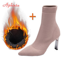 Load image into Gallery viewer, Aphixta Metal Blade Women Stretch Fabric Elastic Stilettos