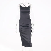 Load image into Gallery viewer, Dulzura neon satin lace up summer women bodycon long midi dress