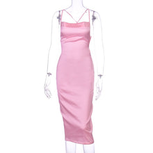 Load image into Gallery viewer, Dulzura neon satin lace up summer women bodycon long midi dress