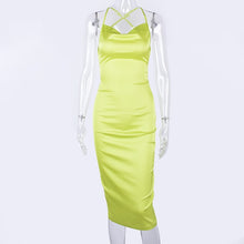Load image into Gallery viewer, Dulzura neon satin lace up summer women bodycon long midi dress