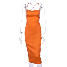 Load image into Gallery viewer, Dulzura neon satin lace up summer women bodycon long midi dress