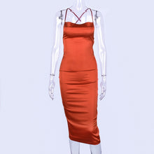 Load image into Gallery viewer, Dulzura neon satin lace up summer women bodycon long midi dress