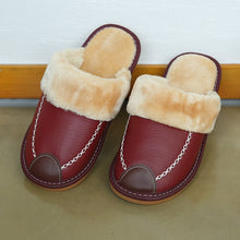 Load image into Gallery viewer, Men Slippers Black New Winter PU Leather Warm Indoor Waterproof