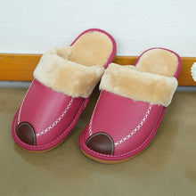 Load image into Gallery viewer, Men Slippers Black New Winter PU Leather Warm Indoor Waterproof