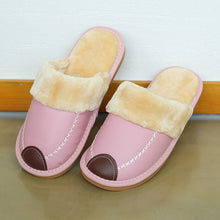Load image into Gallery viewer, Men Slippers Black New Winter PU Leather Warm Indoor Waterproof
