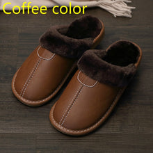 Load image into Gallery viewer, Men Slippers Black New Winter PU Leather Warm Indoor Waterproof